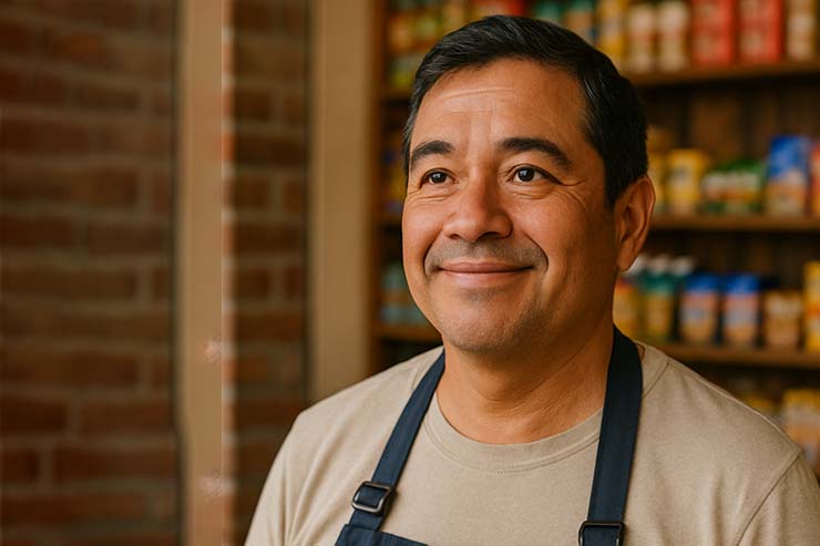 Tendero mexicano esperanzado con dexperts